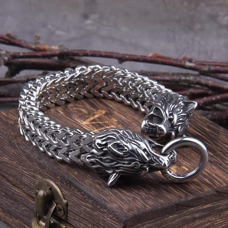 Two Fighting Wolves Link Chain Bracelet bracelet by Unique Leather Bracelets