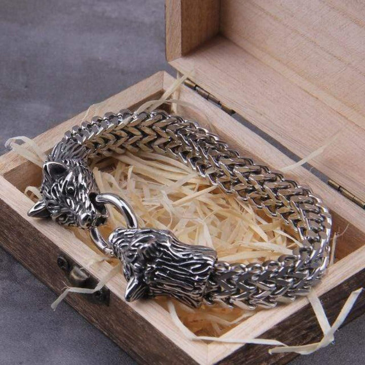 Two Fighting Wolves Link Chain Bracelet bracelet by Unique Leather Bracelets