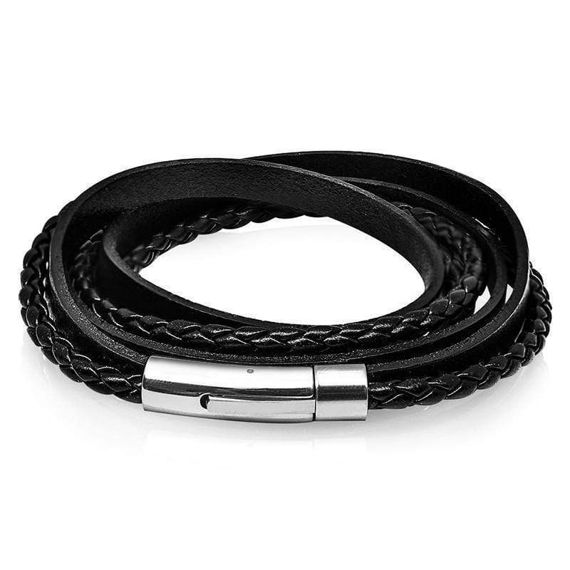 Black Magnetic Leather Wrap Bracelet Mens Bracelets Unique Leather Bracelets Black Small 