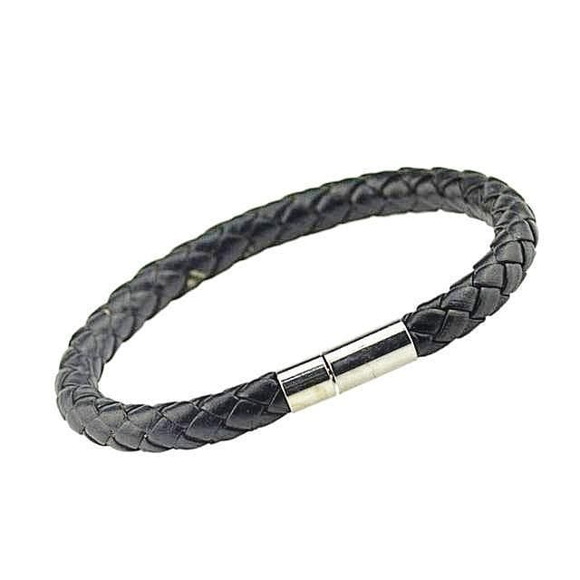 Braided Magnetic Leather Bracelet Mens Bracelets Unique Leather Bracelets Black Medium 