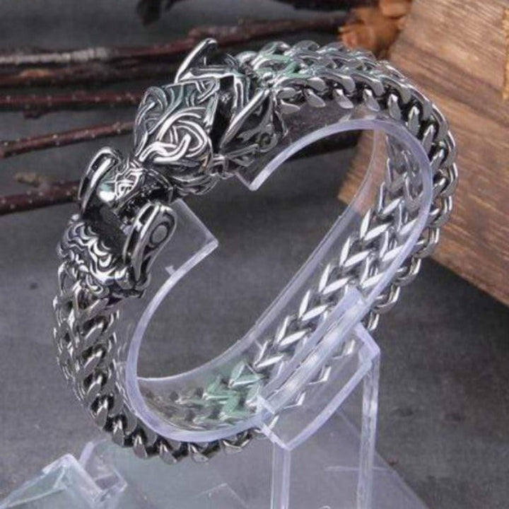 Mens Link Silver Chain Link Chain Unique Leather Bracelets Silver/Style 2 NC 19cm