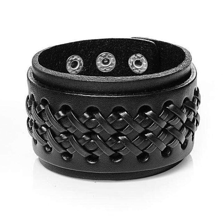 Wide Braided Leather Bracelet Leather Unique Leather Bracelets Black 1.75in 