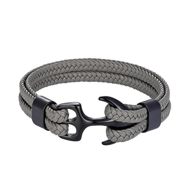 Titanium Anchor Leather Bracelet Leather Unique Leather Bracelets Silver/Black 19cm 