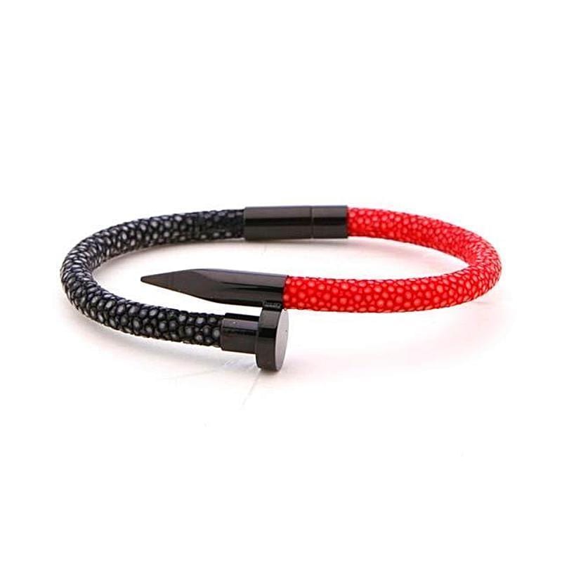 Mens Leather Bracelet Diadem Exotic Luxury Leather Nail Bracelet Red/Black / 16cm