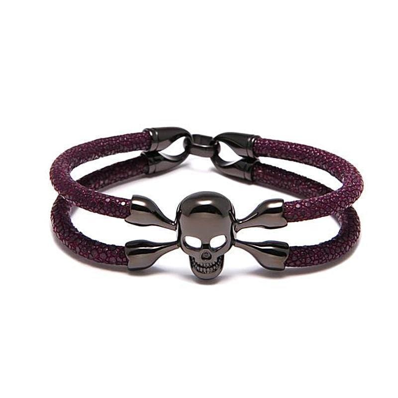 Crossbones Leather Bracelet Leather Unique Leather Bracelets Purple 17cm 