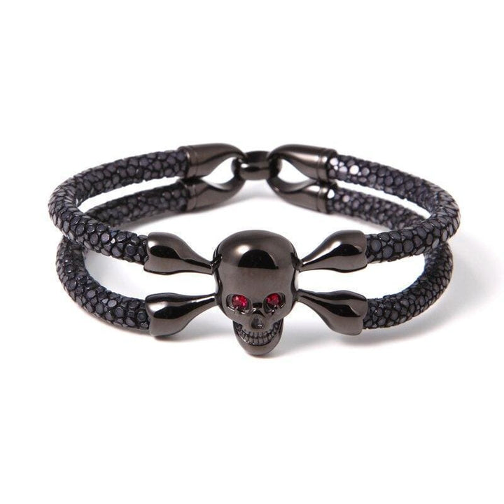 Luxury Leather Red Eye Crossbones Leather Unique Leather Bracelets   