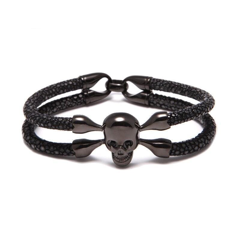 Luxury Leather Red Eye Crossbones Leather Unique Leather Bracelets   