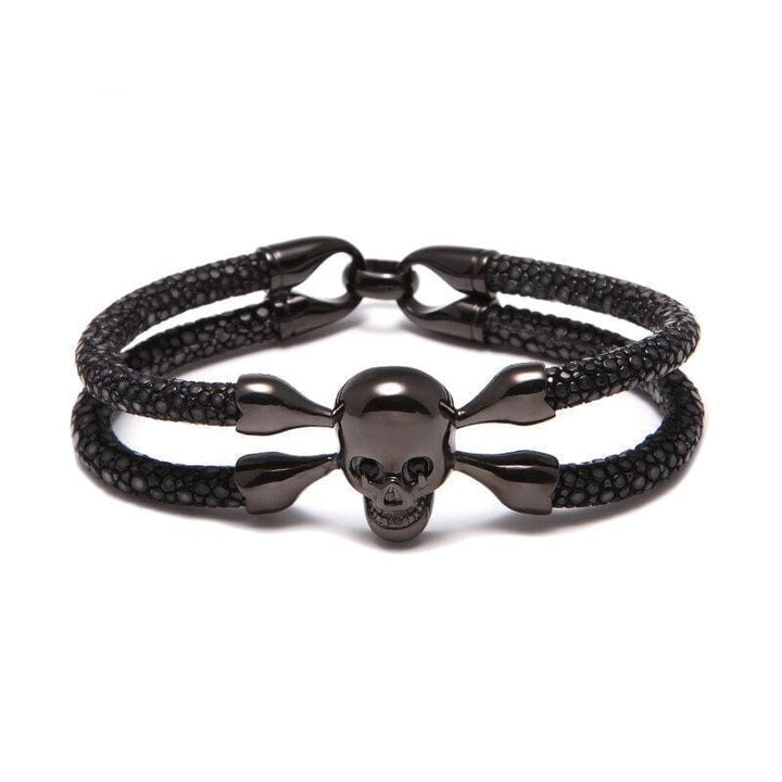 Luxury Leather Red Eye Crossbones Leather Unique Leather Bracelets   