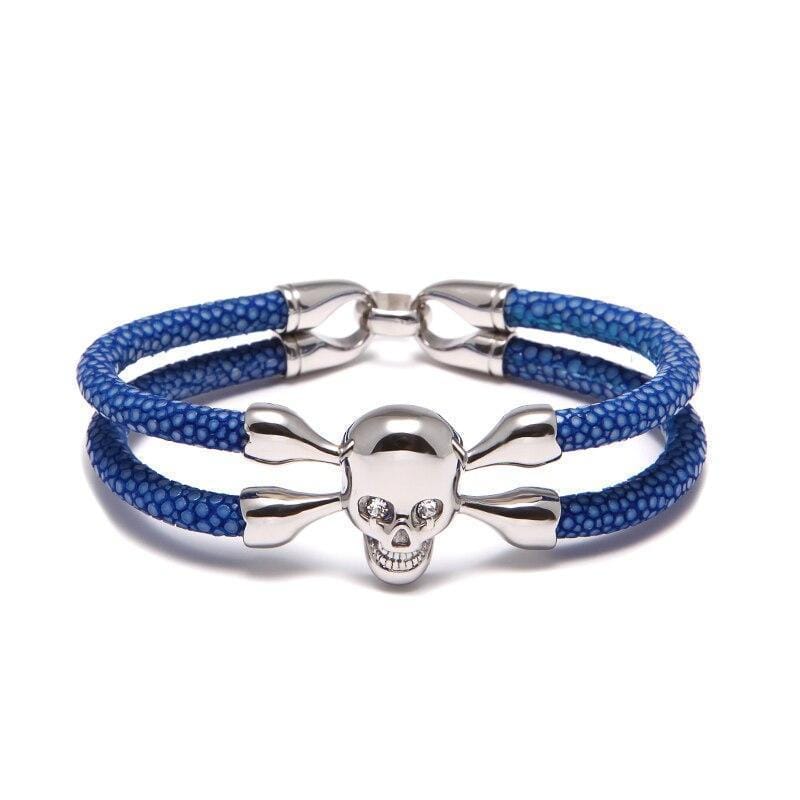 Luxury Leather Red Eye Crossbones Leather Unique Leather Bracelets   