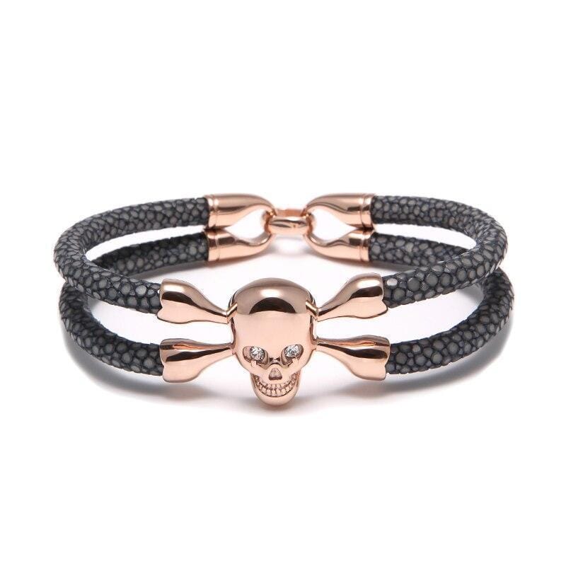 Luxury Leather Red Eye Crossbones Leather Unique Leather Bracelets   