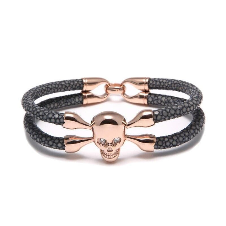 Luxury Leather Red Eye Crossbones Leather Unique Leather Bracelets   