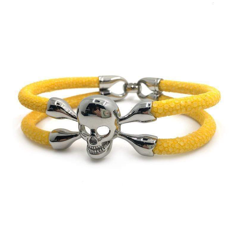 Mens Luxury Leather Silver Head Bracelets