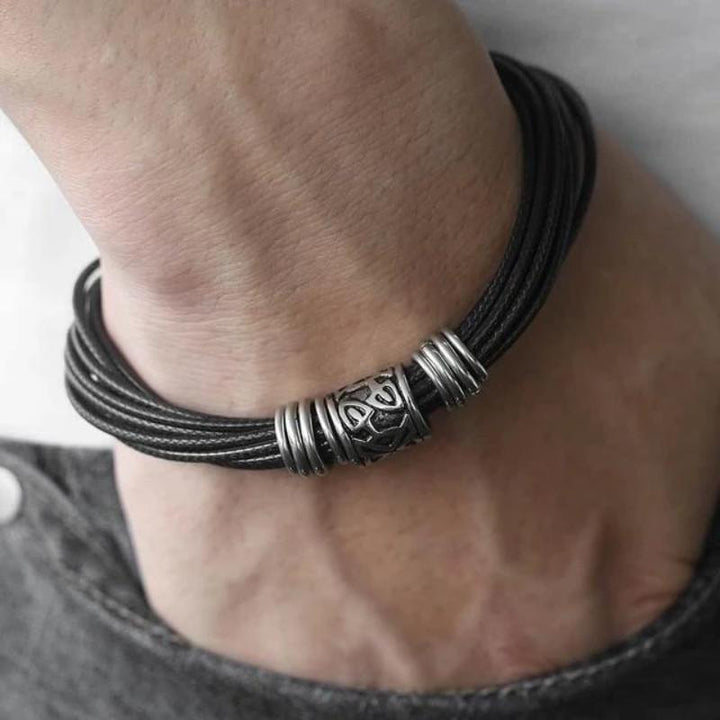 Mens Leather Bracelet Mens Vintage Braided Leather Bracelets Brown/Silver/Brown / 21.5cm (8.5inch)