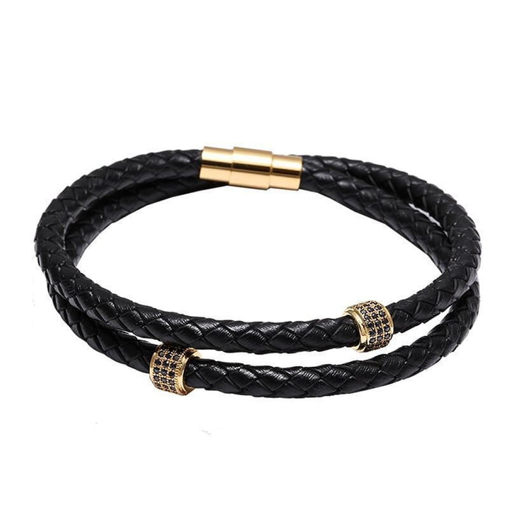 Mens Leather Bracelet Nappa Leather Wrap Bracelet Gold / Medium/Large