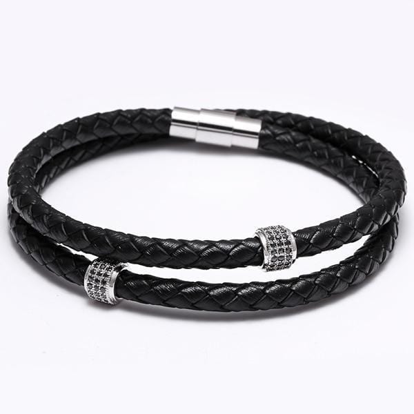 Mens Leather Bracelet Nappa Leather Wrap Bracelet Silver / Medium/Large