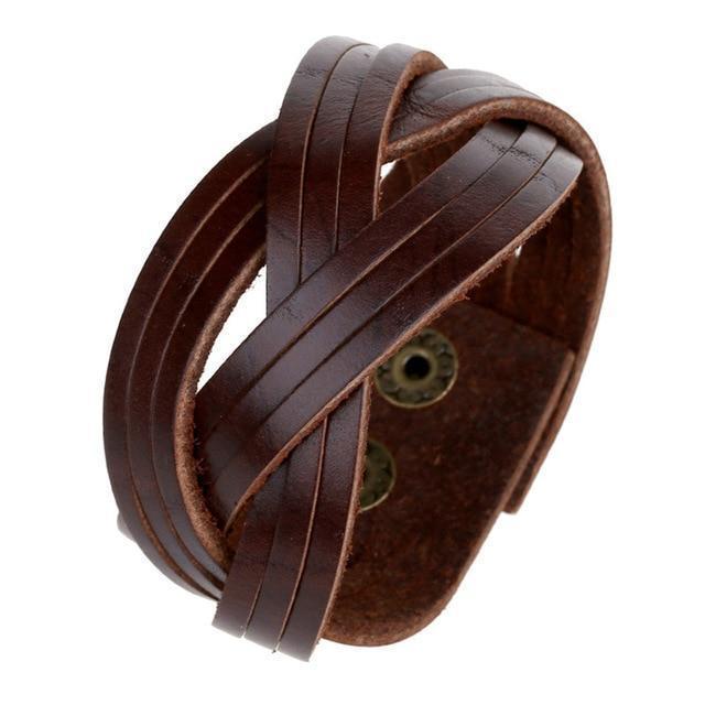 Mens Leather Bracelet Rustic Brown Strap Leather Cuff Bracelet 1.5in / Brown