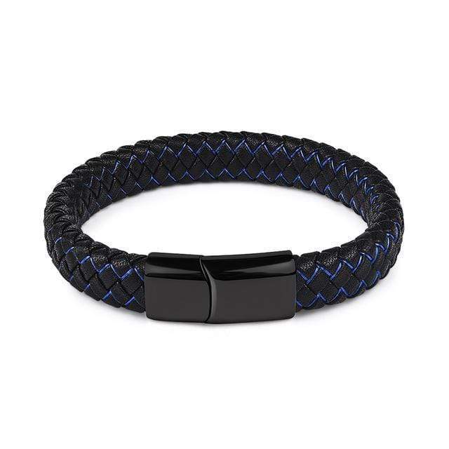 Mens Leather Bracelet Rustic Magnetic Leather Bracelets Blue/Black / 22cm