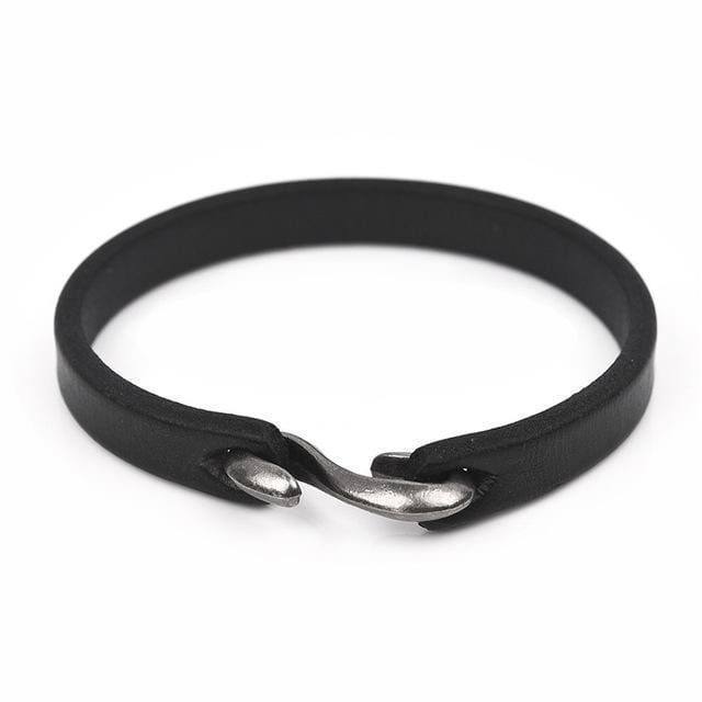 Mens Leather Bracelet Vintage Leather Hook Bracelet Black / Medium