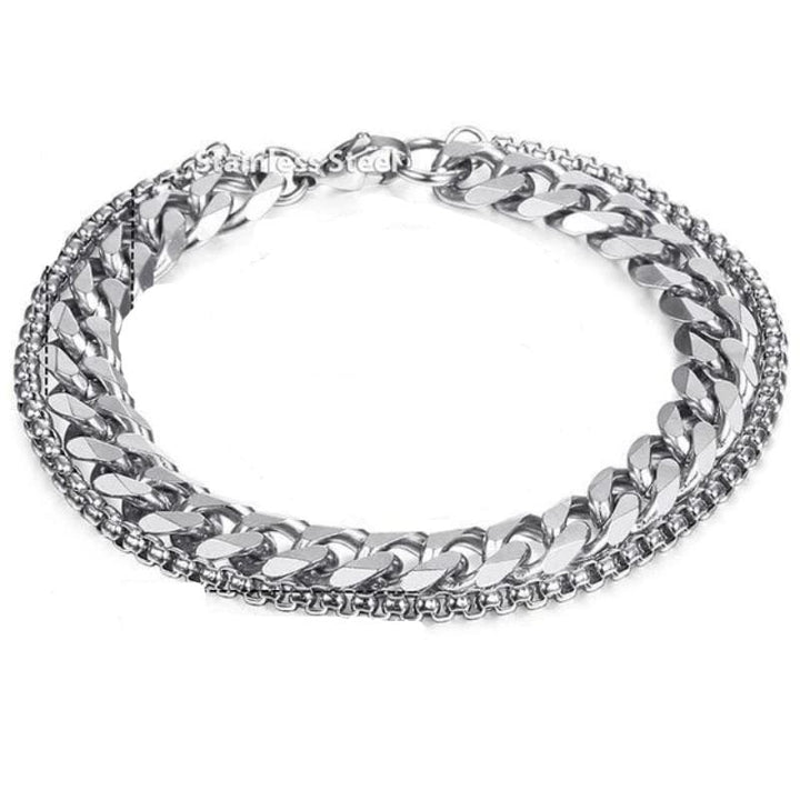 Mens Stainless Steel Thick Link Chain Bracelet Link Chain Unique Leather Bracelets Silver 8 inch 