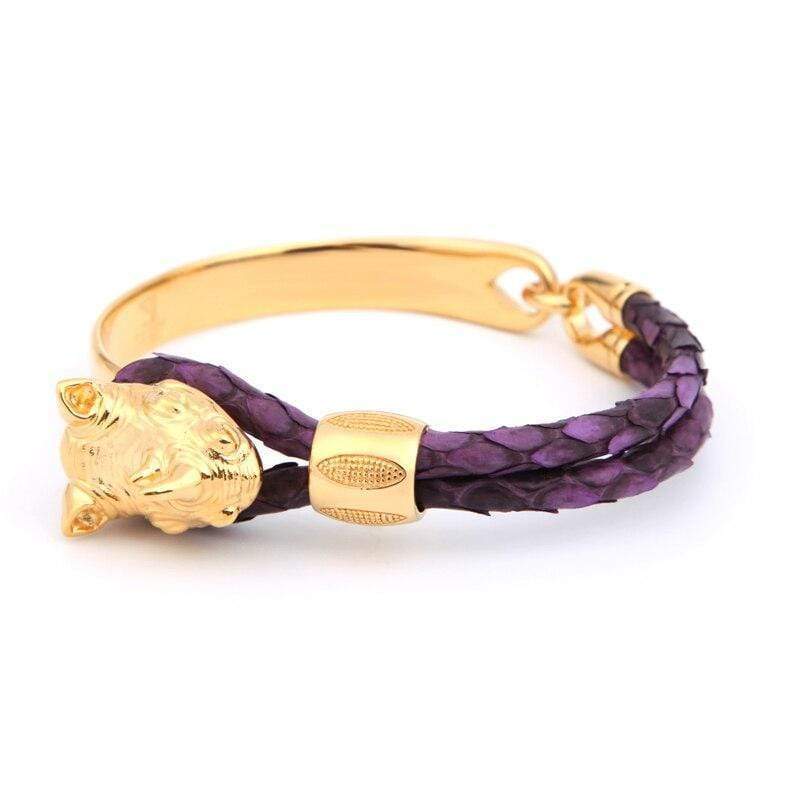 Rhinoceros of Courage Luxury Leather Bracelet Leather Unique Leather Bracelets Purple/Gold 17.5cm 