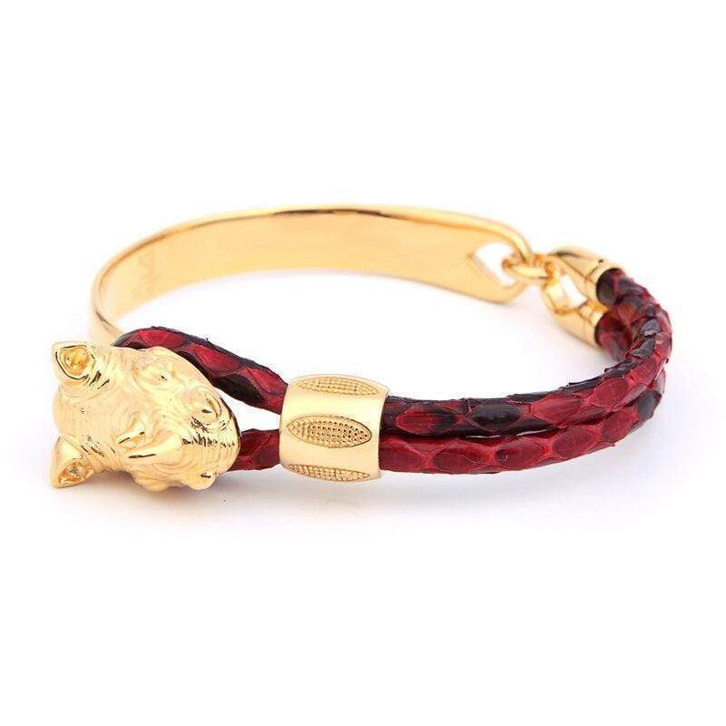 Rhinoceros of Courage Luxury Leather Bracelet Leather Unique Leather Bracelets Red/Gold 17.5cm 