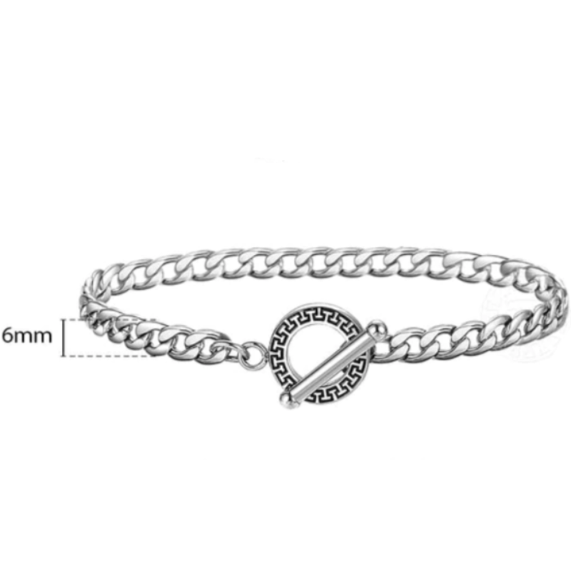 Silver Tribal Toggle Clasp Mens Stainless Steel Bracelet 6mm Link Chain Unique Leather Bracelets 20cm Silver 