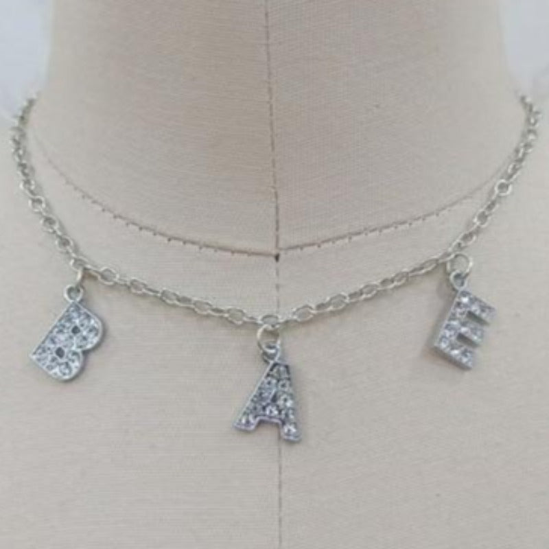 Diamond Necklace Choker Necklaces Unique Leather Bracelets 37cm with extend 6cm BAE Silver