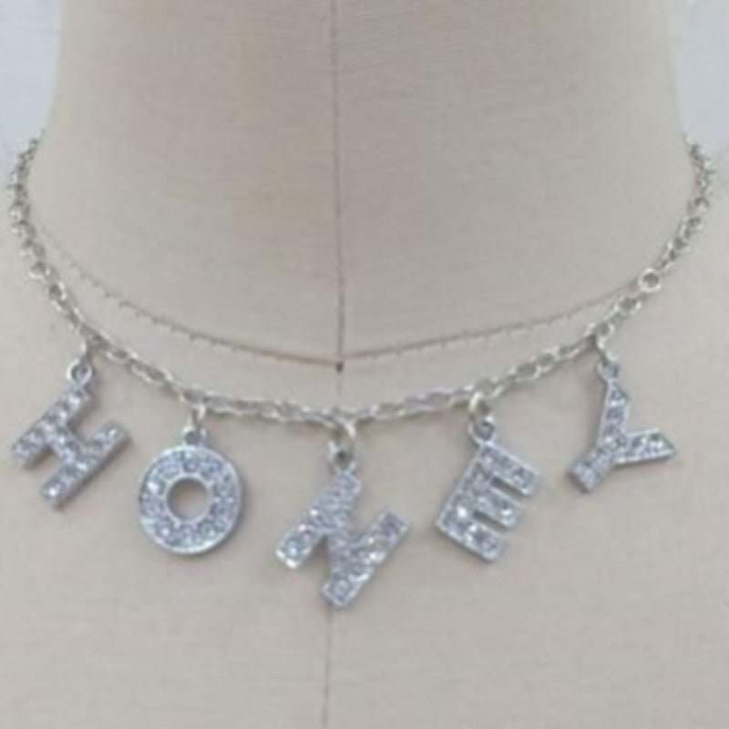 Diamond Necklace Choker Necklaces Unique Leather Bracelets 37cm with extend 6cm HONEY Silver