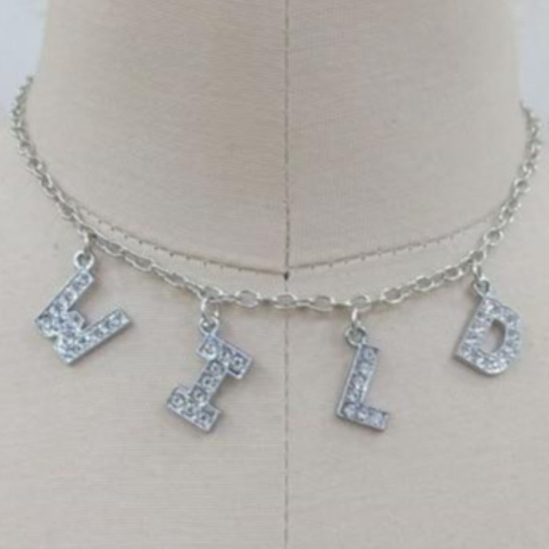 Diamond Necklace Choker Necklaces Unique Leather Bracelets 37cm with extend 6cm WILD Silver