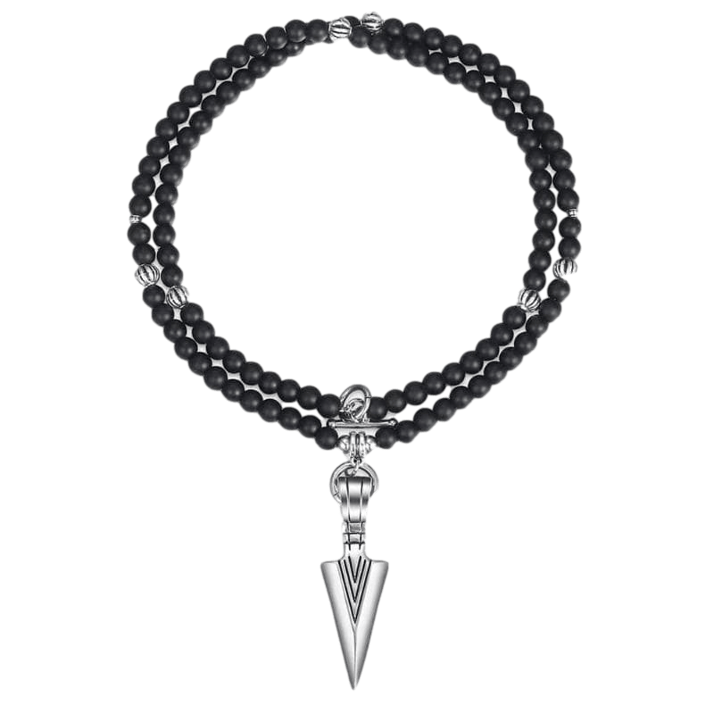 Mens Beaded Arrowhead Necklaces Necklaces Unique Leather Bracelets Silver/Black  