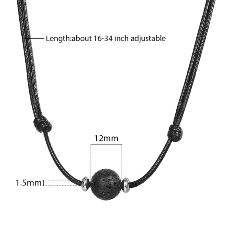 Necklaces Mens Black Leather Stone Necklaces Black