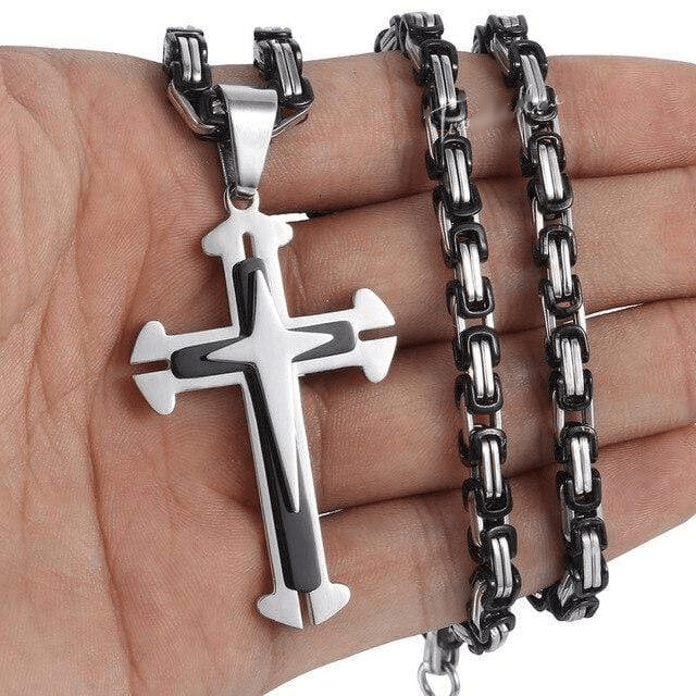 Byzantine Cross Necklaces Necklaces Unique Leather Bracelets 18inch Black/Silver 
