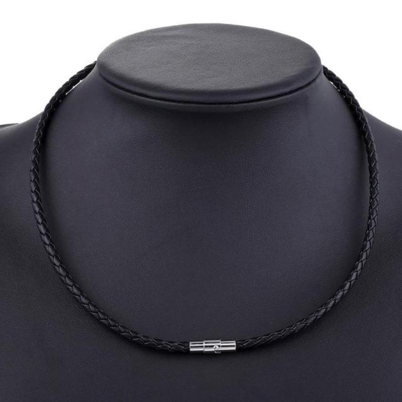 Mens Classic Leather Choker Necklace Necklaces Unique Leather Bracelets Black/4mm 16inch 