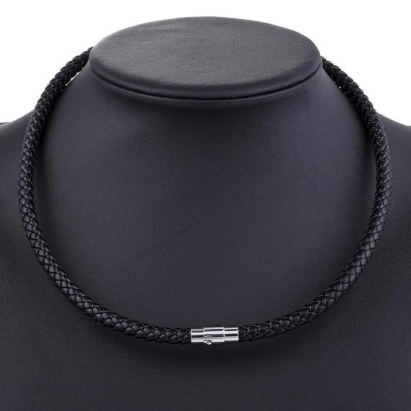 Mens Classic Leather Choker Necklace Necklaces Unique Leather Bracelets Black/6mm 16inch 