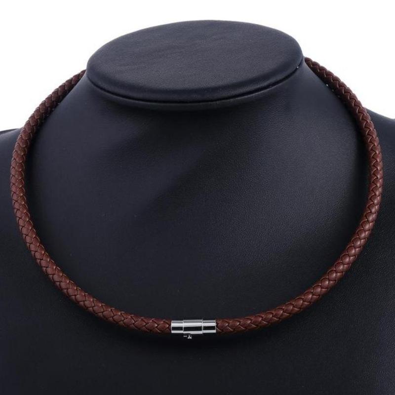 Mens Classic Leather Choker Necklace Necklaces Unique Leather Bracelets Brown/6mm 16inch 