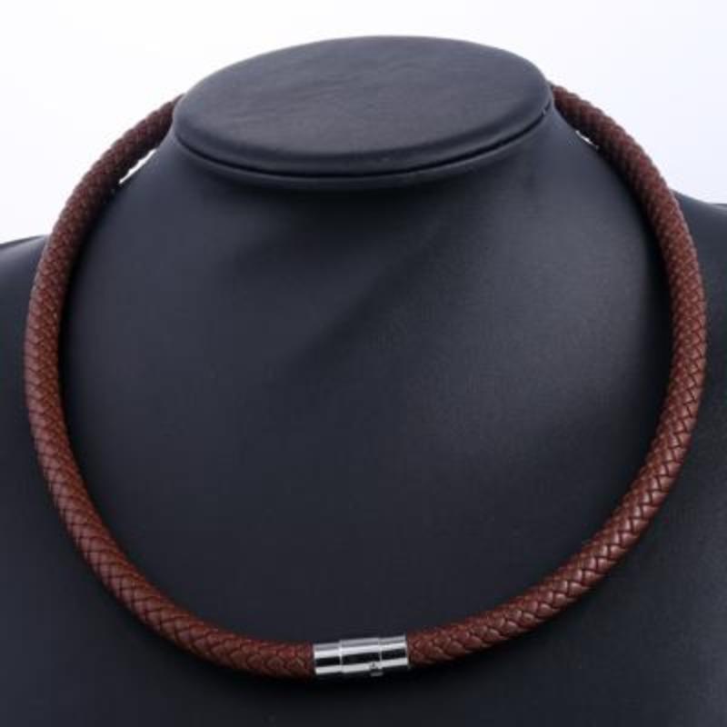 Necklaces Mens Classic Leather Choker Necklace Brown/8mm / 16inch