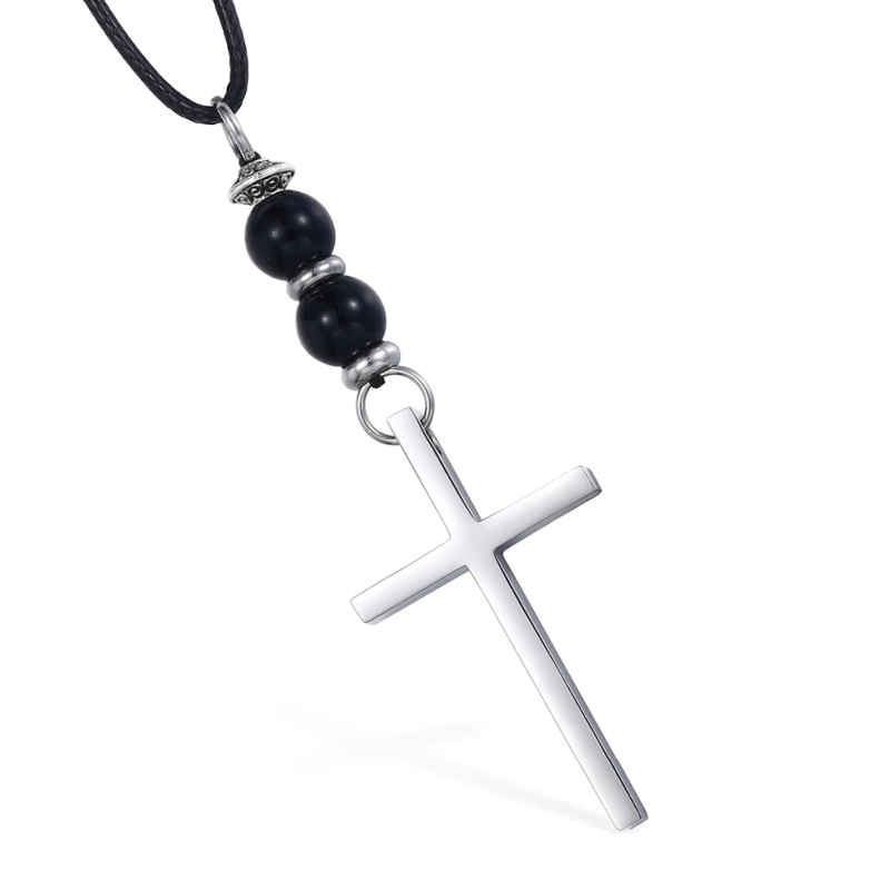 Mens Lava Stone Black Leather Cross Necklace Necklaces Unique Leather Bracelets Silver  