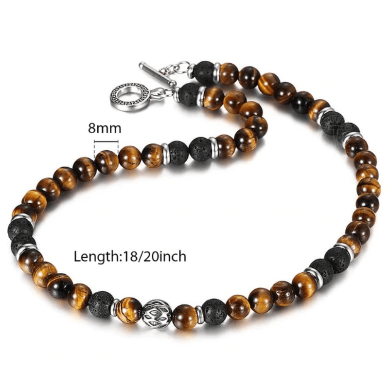 Mens Tigers Eye Beaded Necklace Necklaces Unique Leather Bracelets 20inch Brown/1 