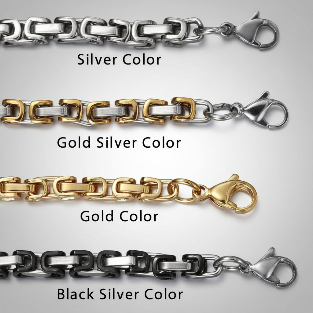 Stainless Steel Box Link Chain Necklaces bracelet by Unique Leather Bracelets