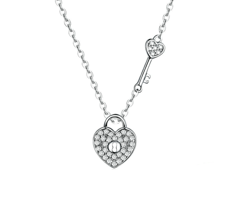 Womens  Classic Heart Lock And Key Necklace Necklaces Unique Leather Bracelets 41-44 cm Silver 