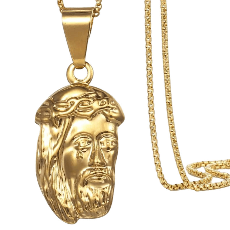 Womens Gold Jesus Pendant Necklace Necklaces Unique Leather Bracelets 45 cm Gold 