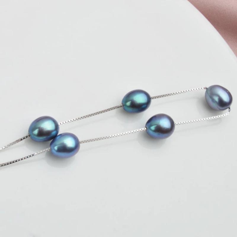 Womens Natural Freshwater Multi Pearl Necklace Necklaces Unique Leather Bracelets 40cm Blue 