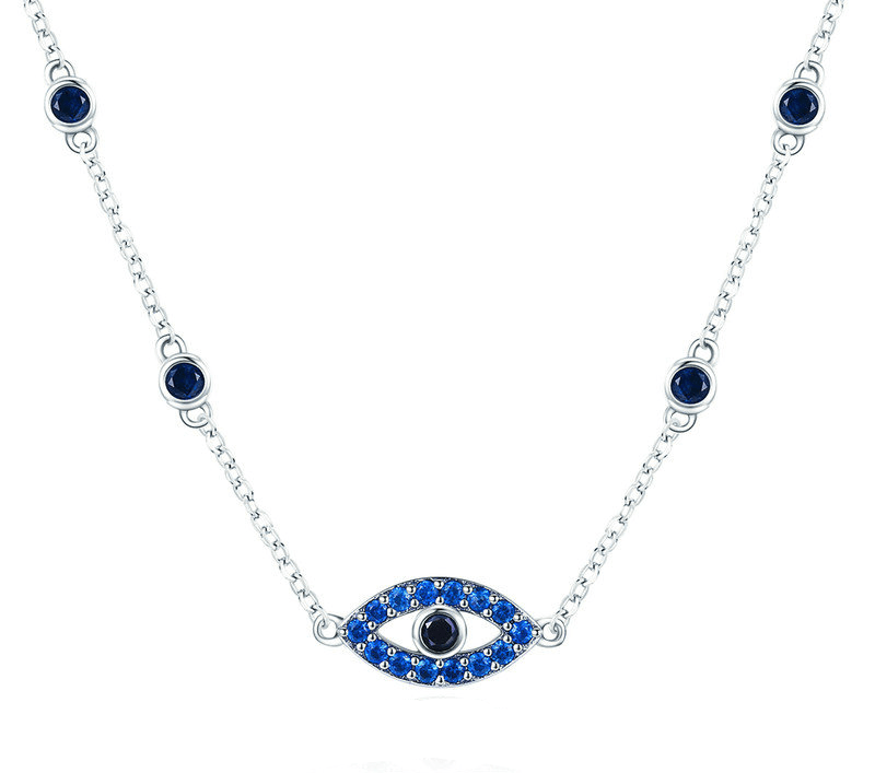 Womens Pave' Stone Evil Eye Necklace Necklaces Unique Leather Bracelets 36-45 cm Silver 
