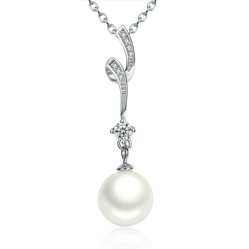 Necklaces Womens Wave Chain Pearl Necklace Silver