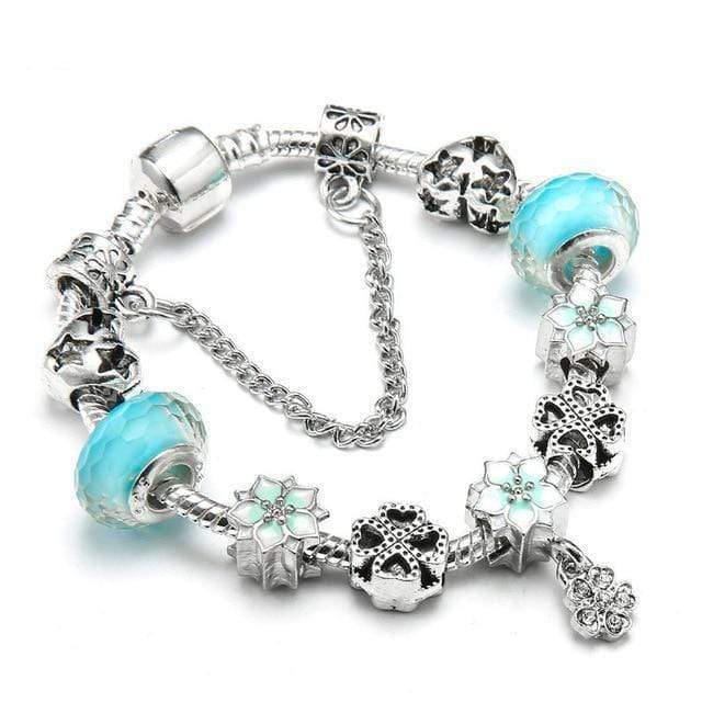 Flower Colourful Beads Charm Bracelet Charm Unique Leather Bracelets Silver/C014 16cm 
