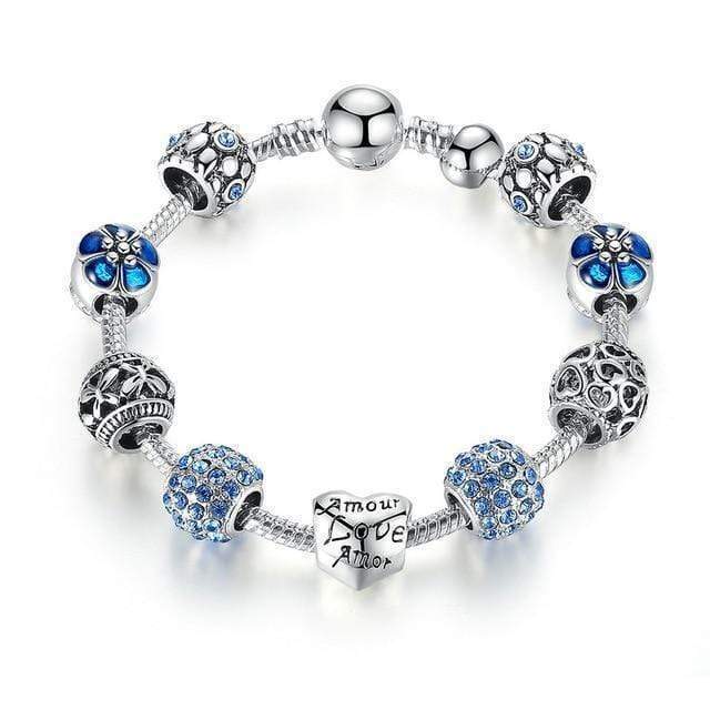 Silver Charm Bracelet Charm Unique Leather Bracelets Blue 20cm 