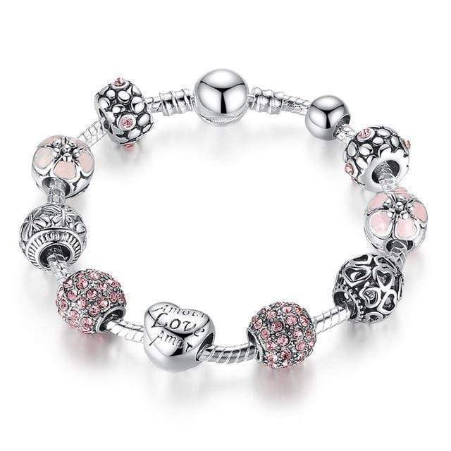Silver Charm Bracelet Charm Unique Leather Bracelets Pink 20cm 