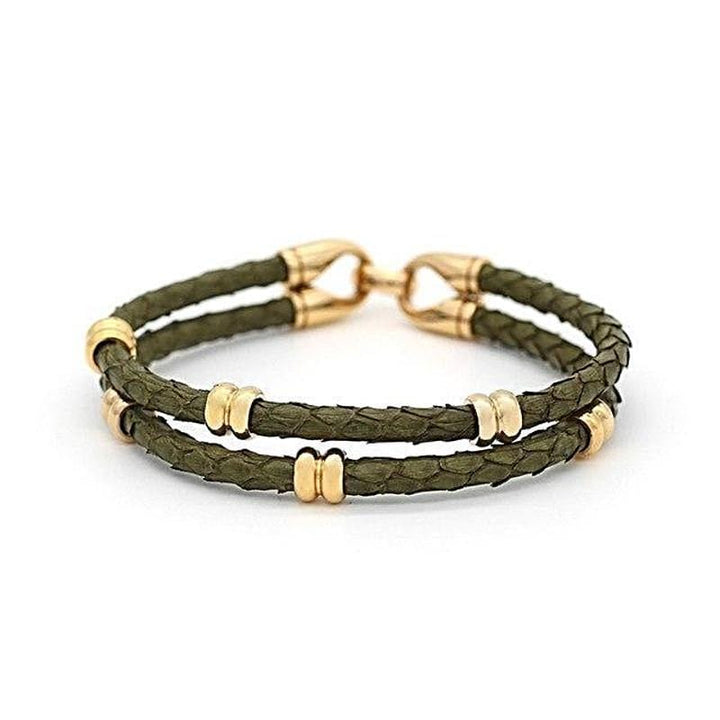 Classic Double Band Luxury Leather Leather Unique Leather Bracelets Army Green 16cm 