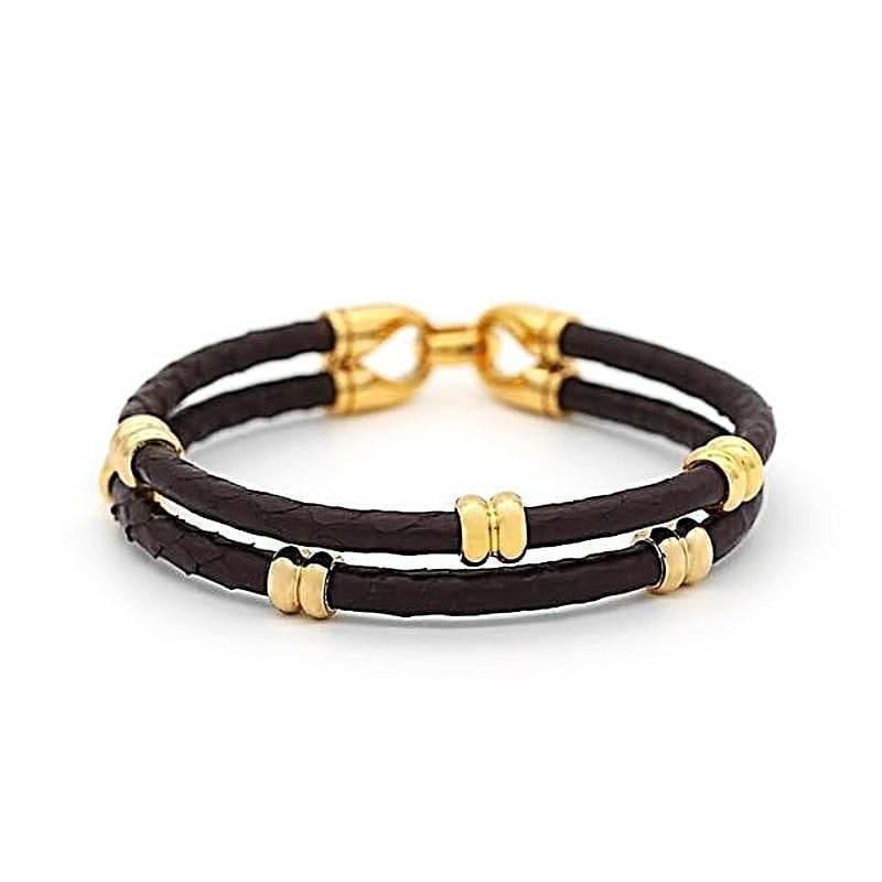 Classic Double Band Luxury Leather Leather Unique Leather Bracelets Coffee 17cm 