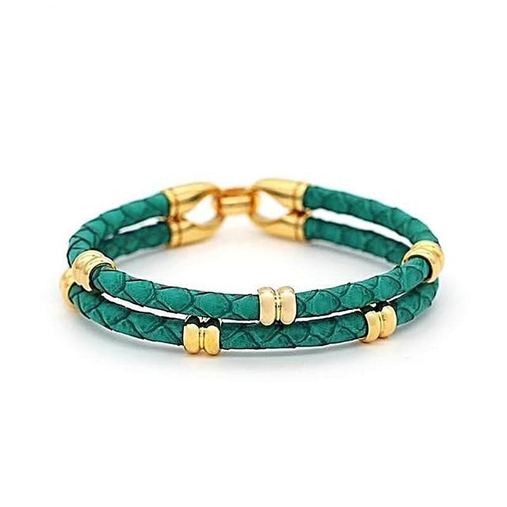 Classic Double Band Luxury Leather Leather Unique Leather Bracelets Tiffanny Green 16cm 
